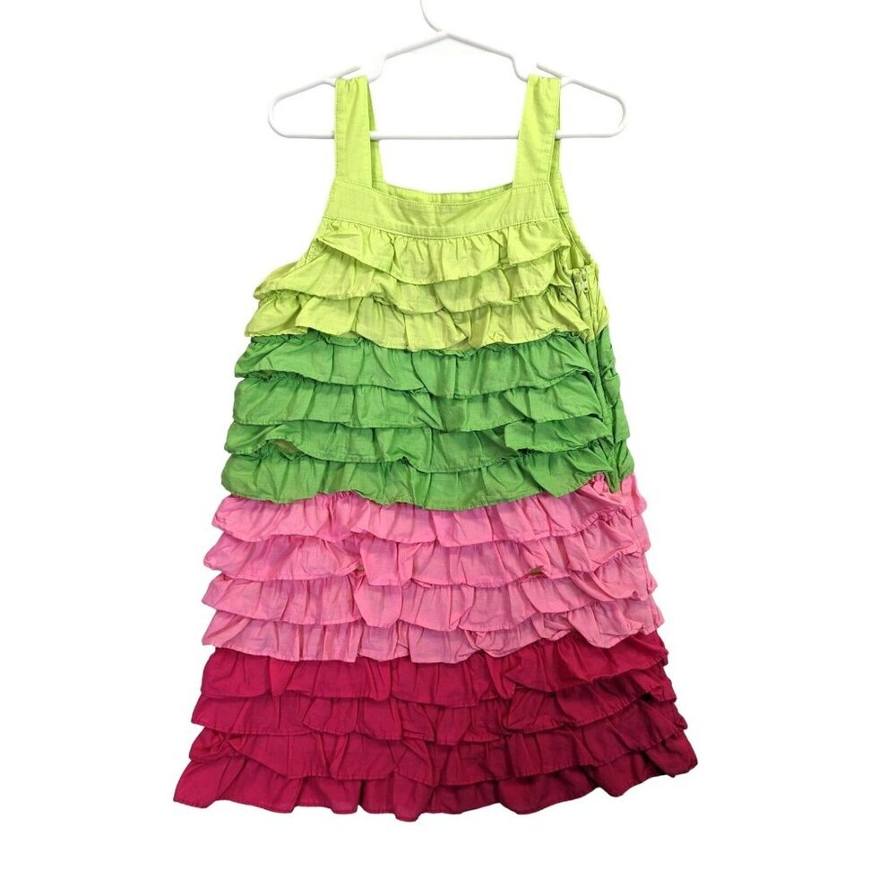 Gymboree Girls Floral Mermaid Line Rumba Ruffle Pink Green Zip Sun Dress Size 6
